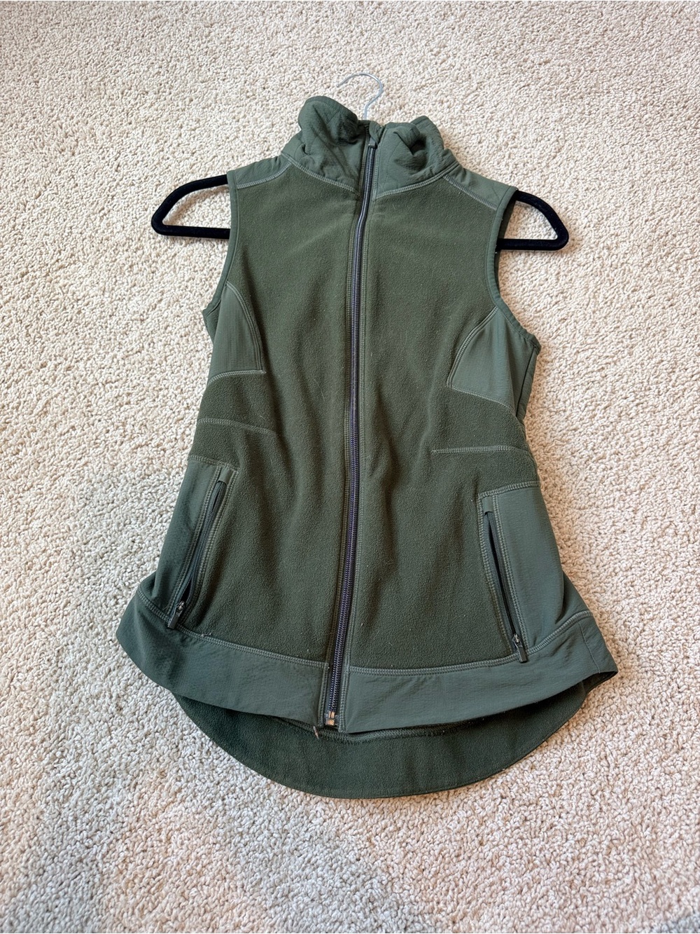 Athleta Olive Green Fleece Vest with Collar